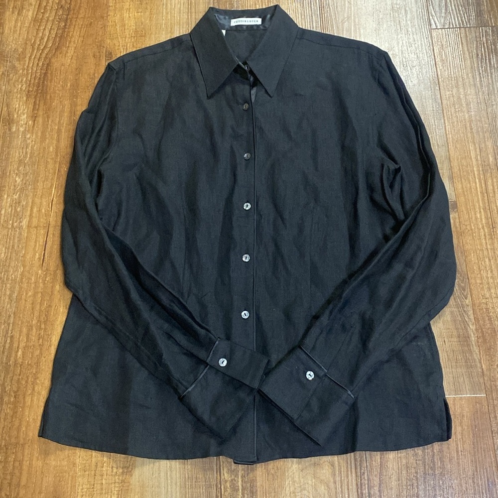 Cutter & Buck black linen long sleeve button up top size Medium
